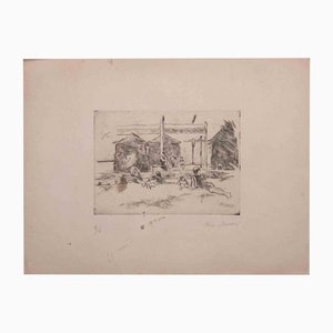 Mino Maccari, At the Beach, Original Drypoint and Etching, Mid 20th-Century