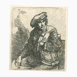 After Rembrandt, Zittende Jongeman Met Een Tas, Etching, 19th-Century