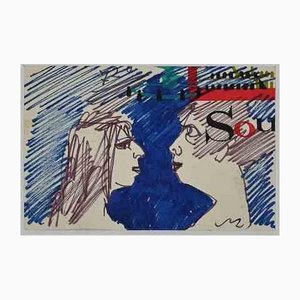 Mino Maccari, Women, Original Drawing, Mid 20th-Century, Framed