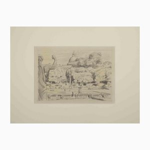 Paysage Urbain, Dessin Original, Milieu du 20ème Siècle