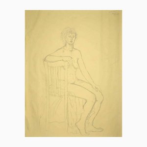 Desnudos, dibujo a lápiz original, mediados del siglo XX