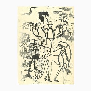 Mino Maccari, Men and Dogs, Original Woodcut, Mid 20th-Century