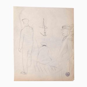 Workers, Original Drawing, Mid 20th-Century