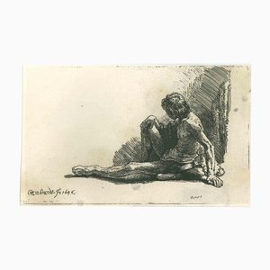 After Rembrandt, Study of a Man Sitting on the Ground, Etching, 19th-Century