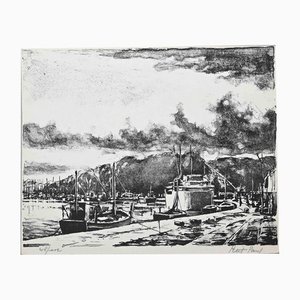 Paul Petit, The Harbor, Original Lithograph, Mid 20th-Century