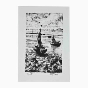 Paul Petit, Boats, Original Lithograph, Mid 20th-Century
