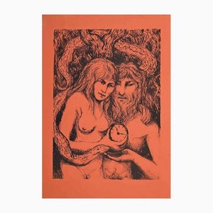 Lithographie Originale Carlo Levi, Adam et Eve, milieu du 20ème siècle