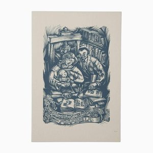 Ex Libris Alessio Costantino Mirabella, Original Woodcut, 20th-Century