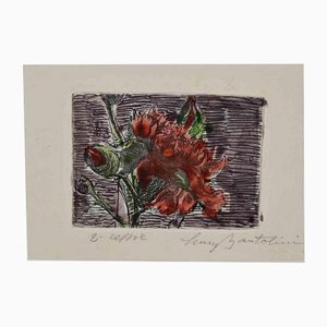 Luigi Bartolini, Blumen, Original Radierung und Aquarell von Luigi Bartolini, 1950er