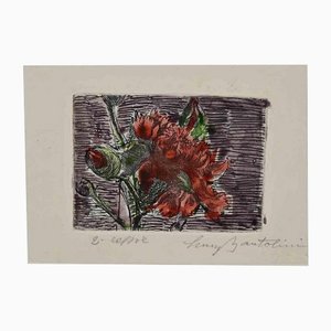 Luigi Bartolini, Flowers, Original Etching and Watercolor by Luigi Bartolini, 1950s