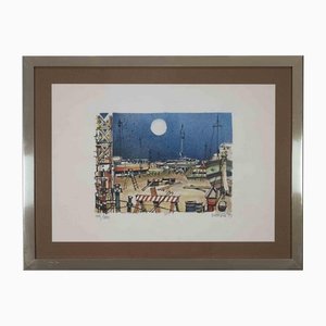 Giuseppe Megna, Industrial Port, 1979, Lithograph, Framed