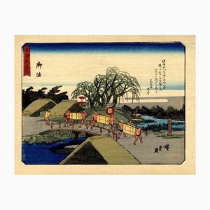 Grabado en madera de Utagawa Hiroshige, Kyoka, Tokaido, 1925