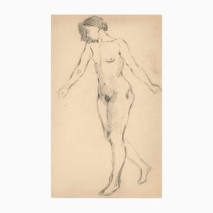 Figura femenina desnuda de perfil, dibujo original, principios del siglo XX