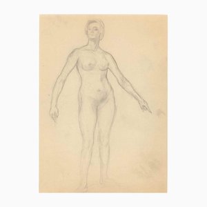 Desnudo de pie con cara sonriente, dibujo original, principios del siglo XX