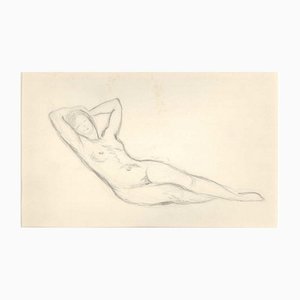 Desnudo femenino tumbado, dibujo original, principios del siglo XX