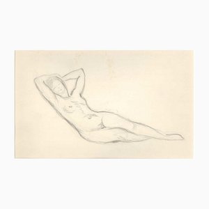 Lying Female Nude, Original Drawing, Early 20th-Century