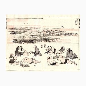 Katsushika Hokusai, Farmers Eating, Original Woodcut Print, 1814