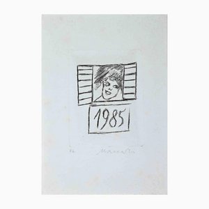Mino Maccari, Happy 1985, Original Etching, 1985
