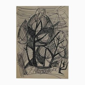Paisaje con árboles, dibujo, años 50