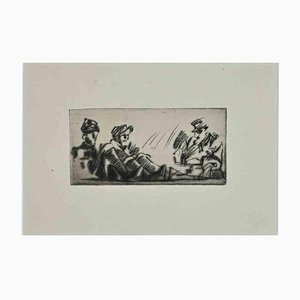 Anselmo Bucci, Soldati al fronte, Acquaforte originale, 1917