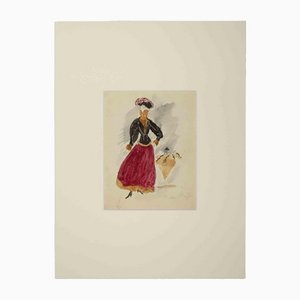 Maurice Van Moppes, Girl, Original Watercolor, Mid, 20th-Century