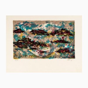 Abstract Waves, Original Lithograph, 1970s