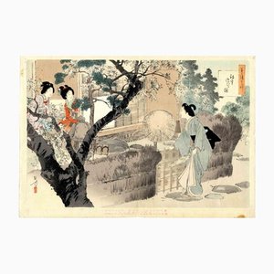 Mizuno Toshikata, The Art of Tea Ceremony for a Day, Original Woodcut, 1890s