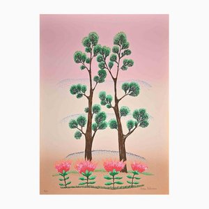 Ivan Rabuzin, Trees and Flowers, Original Screen Print, 1990