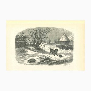 Paul Gervais, The Hedgehog and Dog in Winter of Village, 1854, Lithograph