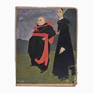 Bruno Angoletta, Priests, Original China Ink and Tempera, Early 20th-Century