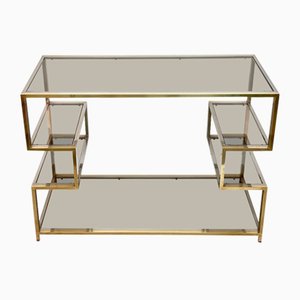 Mid-Century Italian Gold Brass and Glass Console Table, 1970s