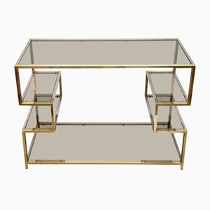 Table Console Mid-Century en Laiton Doré et Verre, Italie, 1970s