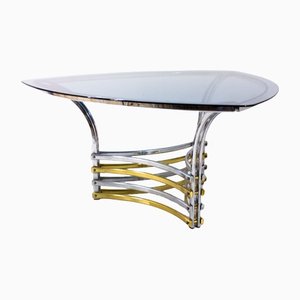 Triangular Dining Table with Blue Shaded Glass, 1970s