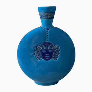 Art Deco Vase aus blauer Longwy Emaille von Primavera, 1930er