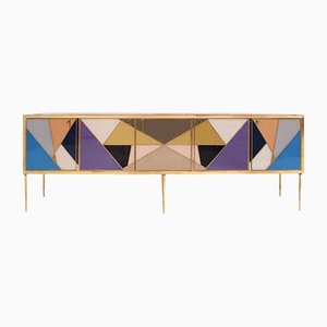 Italienisches Sideboard aus Farbglas & Messing im Mid-Century Stil
