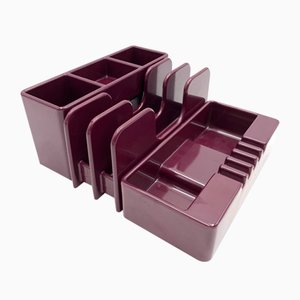 Portacenere e portaoggetti da scrivania serie Sistema45 color rosso vino di Ettore Sottsass per Olivetti Synthesis, 1971
