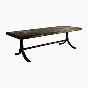 Wrought Iron and Slate Coffee Table, France, 1960-1970