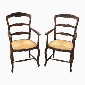 Rustic Carved Beech Wood Armchairs, 1920s, Set of 2