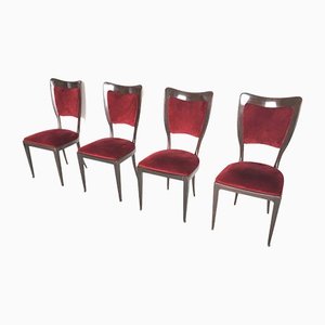 Vintage Crimson Velvet & Wood Chairs by Paolo Buffa, Italy, Set of 4