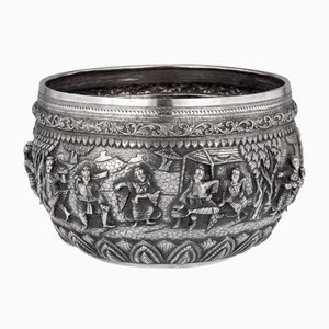 19th Century Burmese Solid Silver Thabeik Bowl by Rangoon, 1880