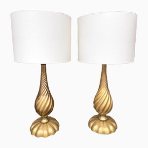 Italian Gold Twisted Murano Glass Table Lamps. 1960s, Set of 2