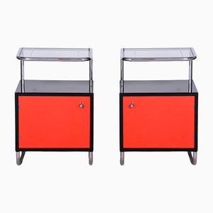 Black & Red Bedside Tables from Vichr & Spol, Czechia, 1930s, Set of 2