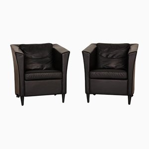 Black Leather Armchairs from Molinari, Set of 2