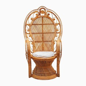 Italian Papasan Bamboo Wicker Lounge Chair, 1970s