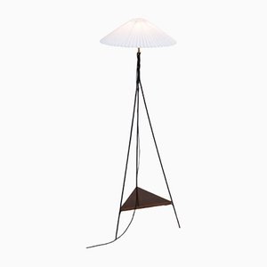 A Vintage 1960s Floor Lamp on a Triangular Base With Pleated Shade.