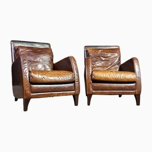 Weathered Armchair in Dark Brown Leather