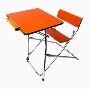 Banco escolar con silla plegable, años 60