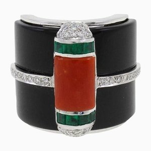 Bague Onyx Diamant Corail Emeraude