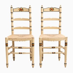 Rustic Handpainted Wood Chair, 1940, Set of 2