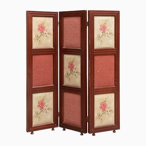 20th Century Wood & Hand Painted Fabric Folding Room Divider